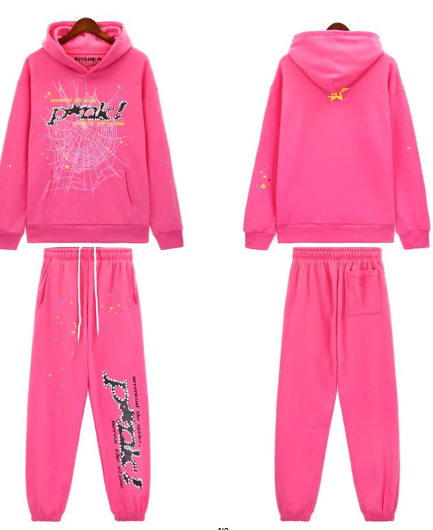Pink Phantom Web Tracksuit Set-Neon Pink\Hot Pink
