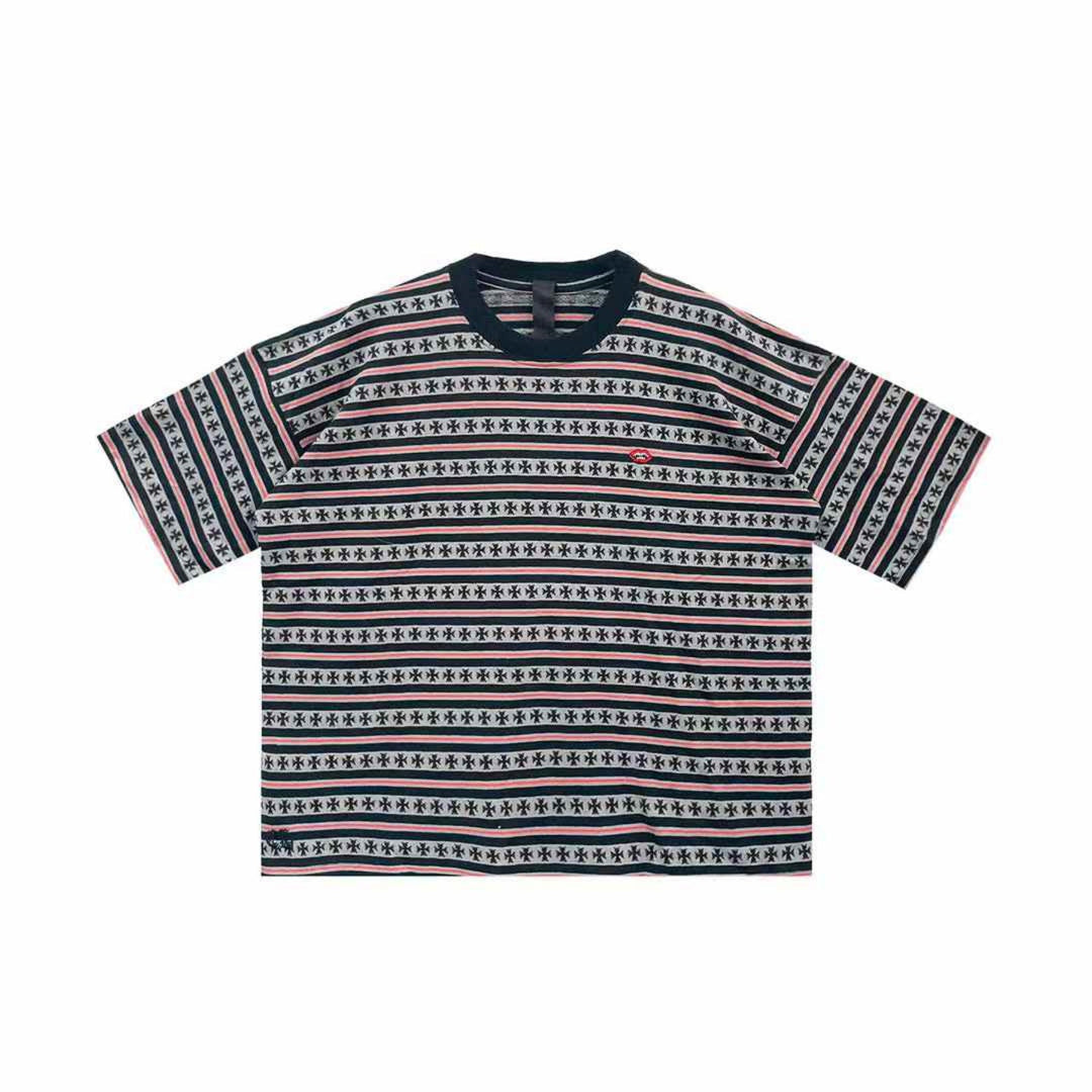 Chrome Hearts Black & Red Stripe Men's Short Sleeve Tee