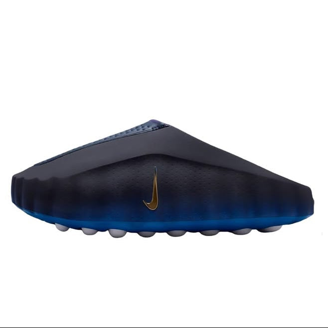 Black and blue athletic shoe with Nike logo on a white background